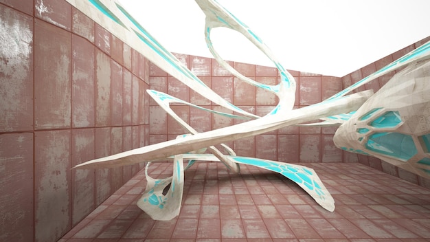 Intérieur de salle abstrait lisse vide de feuilles de métal rouillé Fond architectural 3D
