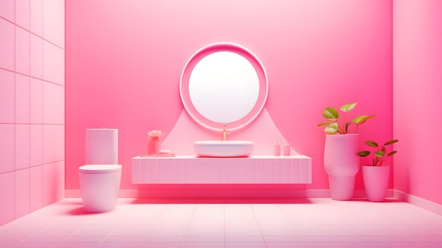 Intérieur de salle de bain Barbie Pink avec baignoire et miroir