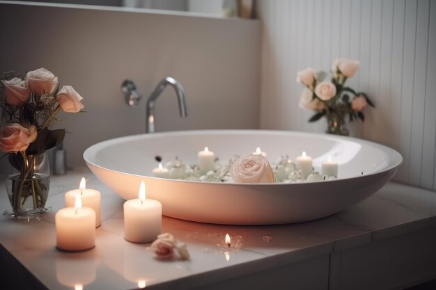 Intérieur de salle de bain blanc élégant avec navire moderne généré par AI