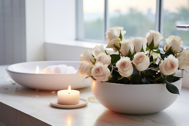 Intérieur de salle de bain blanche élégante avec évier de récipient moderne IA générative