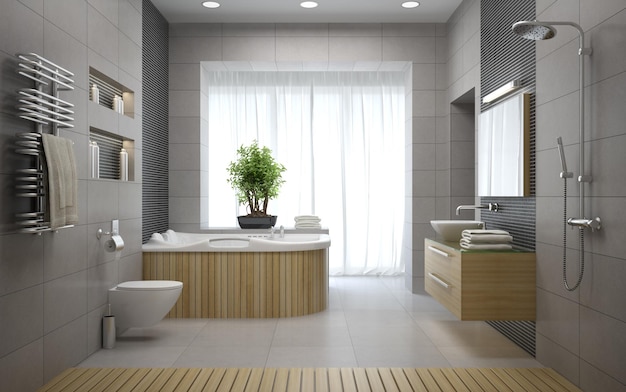 Intérieur de la salle de bain design moderne rendu 3D