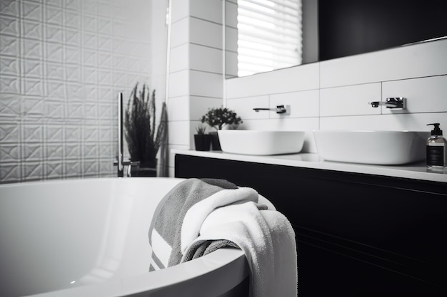 Intérieur de salle de bain flou moderne blanc avec IA gris et noir