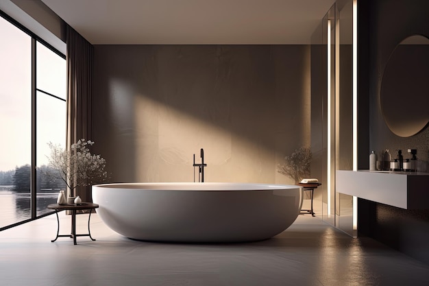 Intérieur de salle de bain de luxe Grande baignoire grise moderne Generative AI