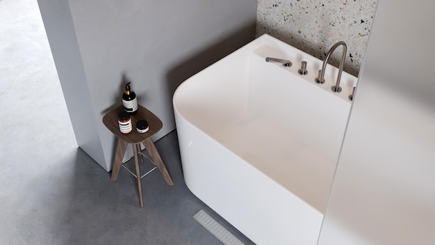 Intérieur de salle de bain minimaliste moderne de rendu 3d