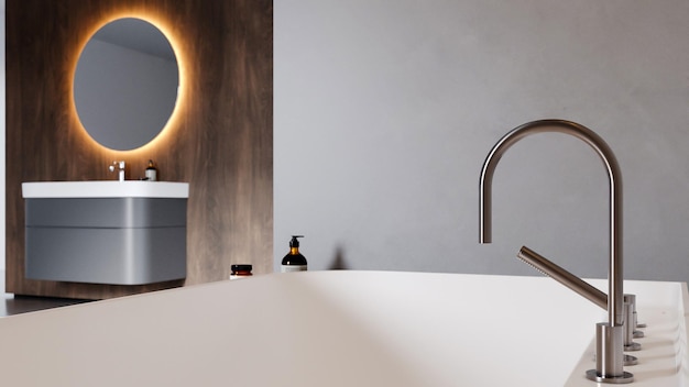 Intérieur de salle de bain minimaliste moderne de rendu 3d