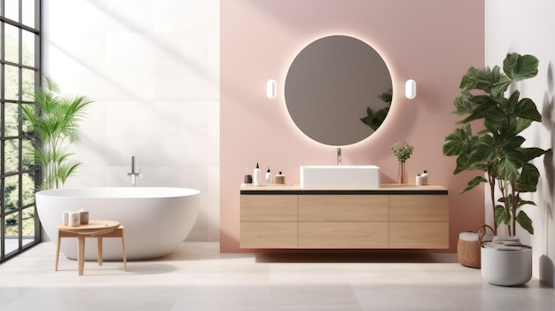 L'intérieur de la salle de bain moderniste en rose
