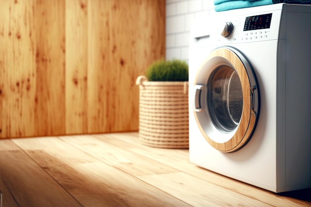 Intérieur de salle de bain naturel naturel avec inserts en bois Blanc Lavage en machine