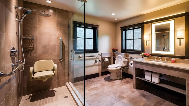 Photo l'intérieur d'une salle de bain pour personnes handicapées ou âgées