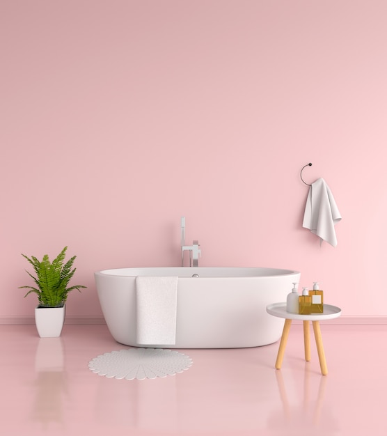 Intérieur de salle de bain rose, rendu 3D