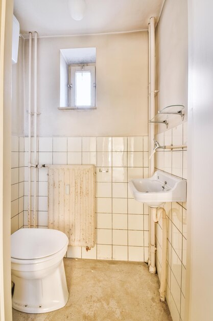 L'intérieur d'une salle de bain spacieuse dans un appartement confortable avec lavabo et toilettes