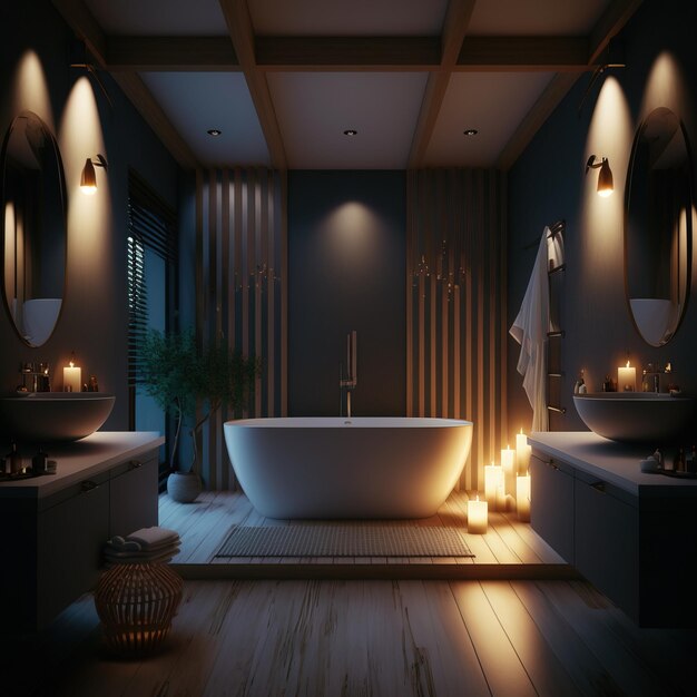 Intérieur de salle de bain de style nordique scandinave et minimaliste avec des détails en bois générative ai