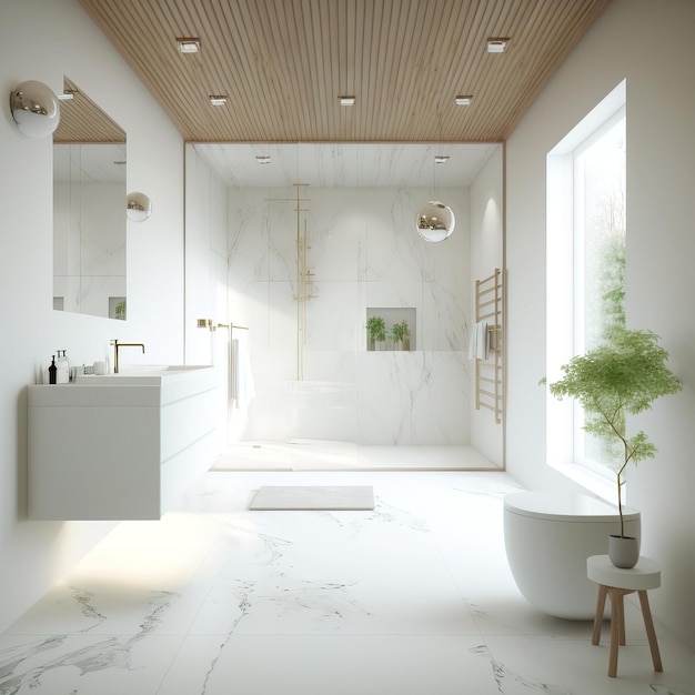 Intérieur de salle de bain de style nordique scandinave et minimaliste avec des détails en bois générative ai