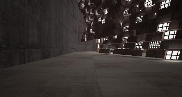Intérieur de la salle de béton abstrait sombre vide arrière-plan architectural Vue de nuit de l'illuminé