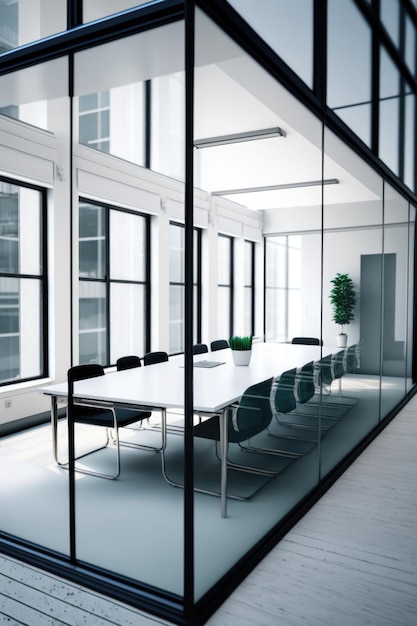 Intérieur de la salle de bureau avec table et chaises windows créées à l'aide de la technologie générative ai