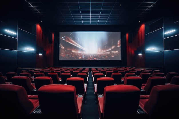 Intérieur de salle de cinéma moderne vide avec écran et sièges Illustration de l'IA générative