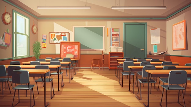 Intérieur de salle de classe avec chaise de bureau d'école pour l'enseignement