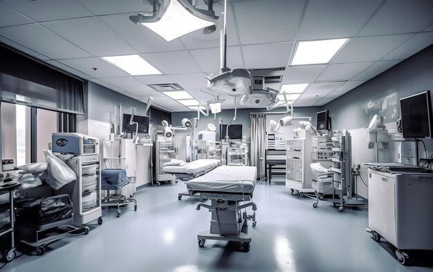 Photo intérieur de salle d'hôpital moderne avec lits de patients