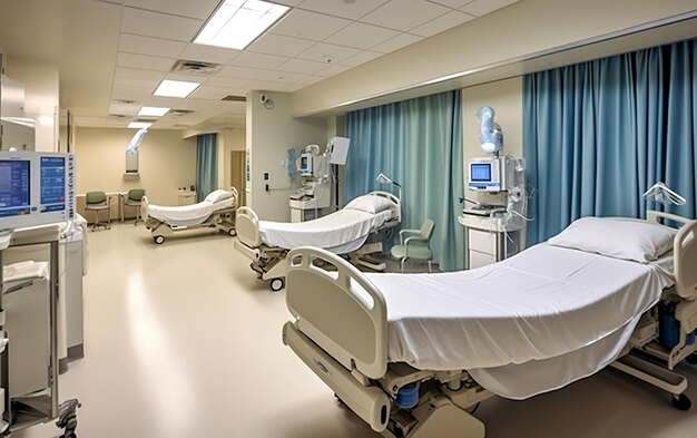 Intérieur de salle d'hôpital moderne avec lits de patients