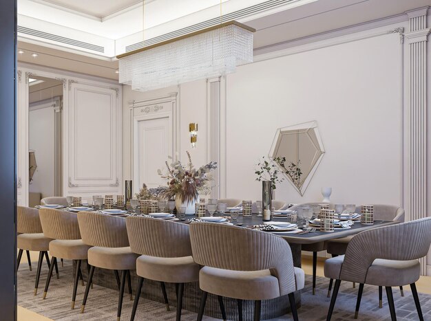 Intérieur de salle à manger néoclassique de luxe rendu 3d