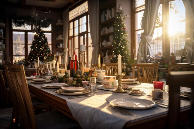 un intérieur de salle à manger à Noël une maison générée par l'IA