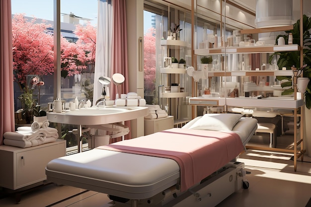 Intérieur d'une salle de spa moderne avec baignoire et table de massage