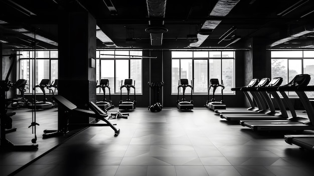 Intérieur de la salle de sport noir et blanc