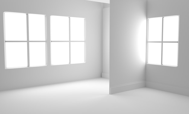 Intérieur de la salle vide sur fond blanc. Illustration de rendu 3D