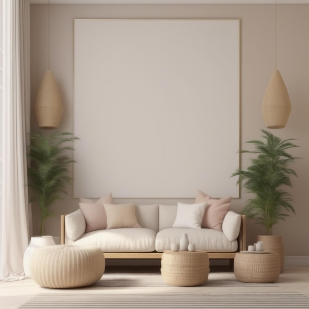 intérieur de salon blanc vide avec lampe de canapé et fleur sur le sol décoration décorative et mode
