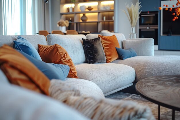 Photo un intérieur de salon élégant et confortable avec une décoration moderne et des textures naturelles