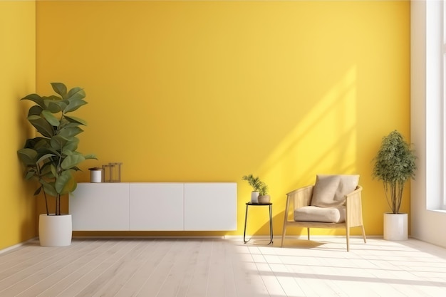 Intérieur de salon jaune avec fauteuil AI