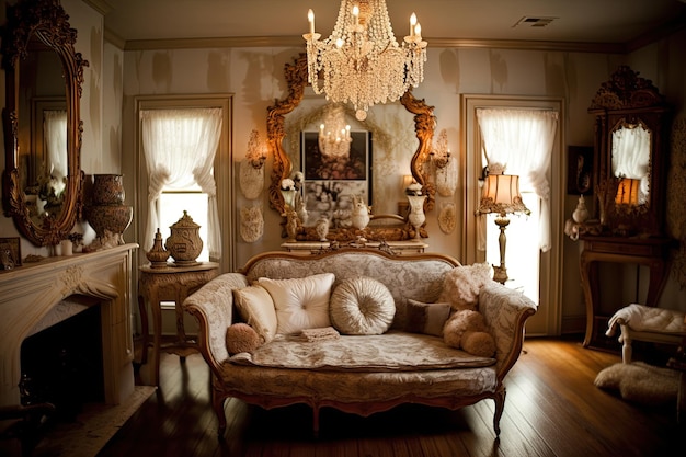 Intérieur de salon de luxe avec des meubles classiques élégants Style vintage Generative AI