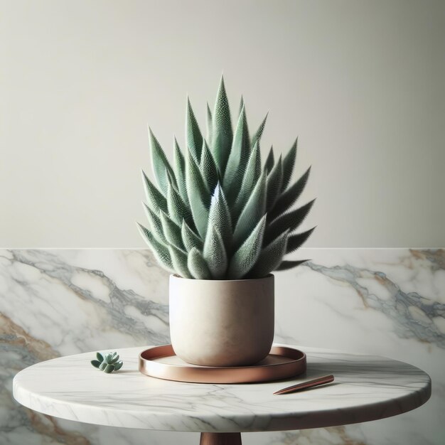 L'intérieur d'un salon moderne avec un cactus en pot et une décoration