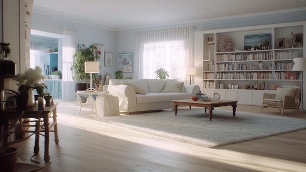 Intérieur de salon moderne lumineux et confortable avec canapé avec mur blanc