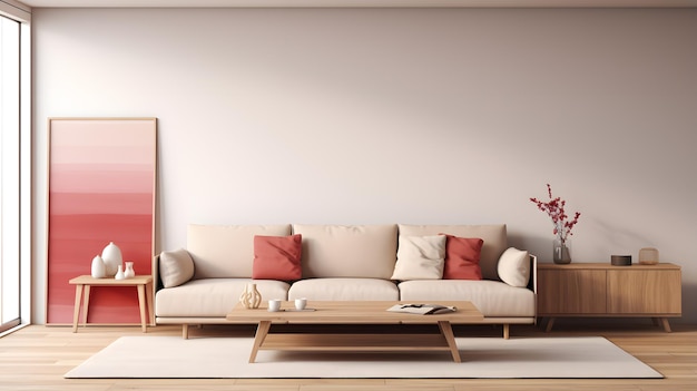 Intérieur de salon moderne avec mur vide beige