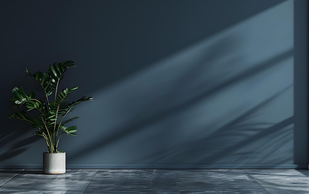 L'intérieur d'un salon moderne avec des murs gris et des plantes 3D