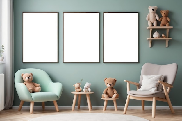 intérieur scandinave de chambre d'enfant avec jouets fauteuil à menthe décoration de meubles et accessoires pour enfants