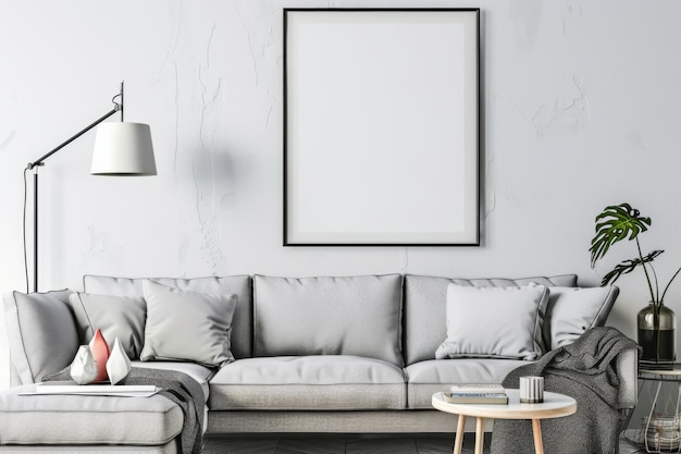 Photo intérieur scandinave moderne avec maquette d'affiche créée avec l'ai générative