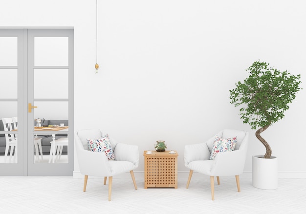 Intérieur scandinave avec mur blanc