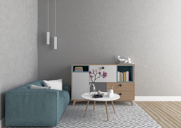 Intérieur scandinave avec mur blanc