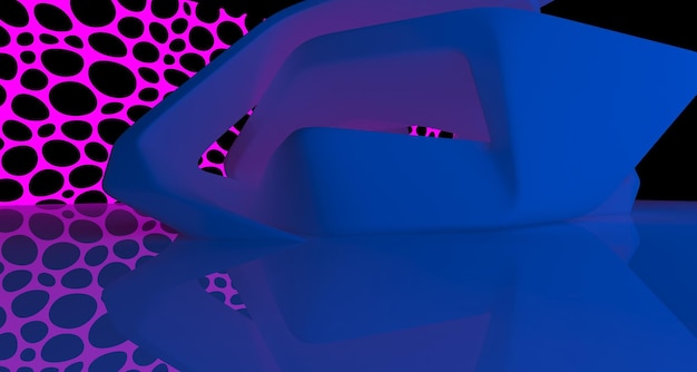 Intérieur SciFi Futuriste En Béton Abstrait Avec Tubes Néon Rougeoyant Rose Et Bleu 3D