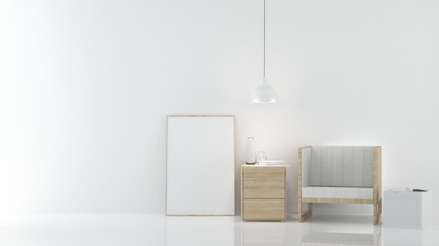 L&#39;intérieur se détendre espace rendu 3d et fond blanc minimal japonais