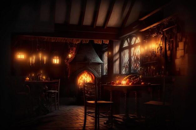 Intérieur sombre de la taverne