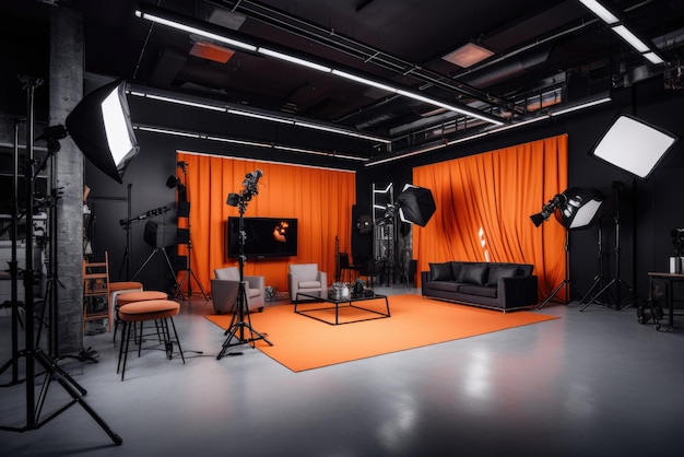 Intérieur d'un studio photo moderne avec un équipement professionnel