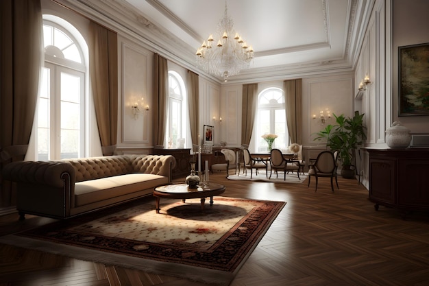 Intérieur de style classique du salon dans la maison de luxe Generative AI