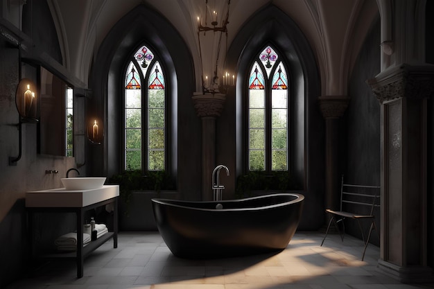 Intérieur de style gothique de la salle de bain dans une maison de luxe Contenu IA génératif