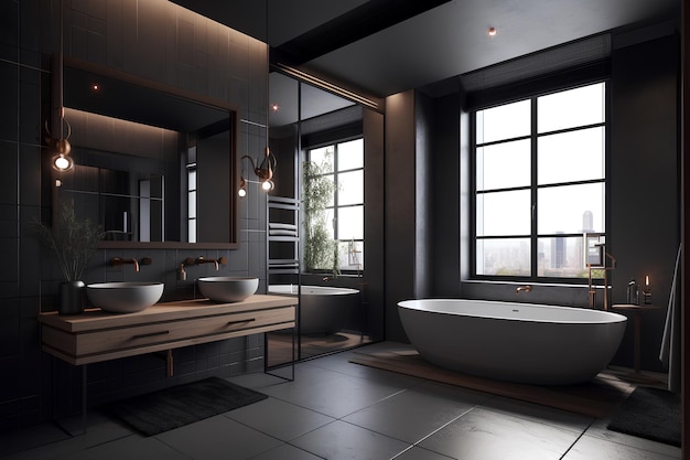 Intérieur de style loft de salle de bain dans une maison de luxe