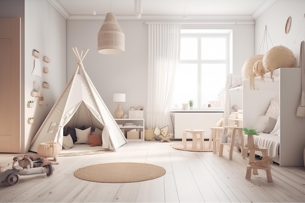 Intérieur de style Scandi de la chambre des enfants Contenu IA génératif