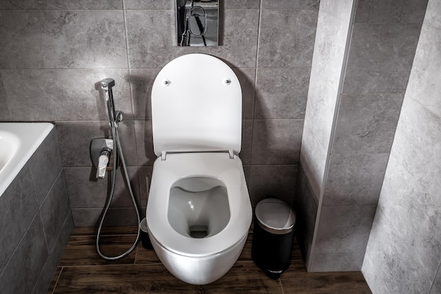 Intérieur de toilette moderne conçu en gris