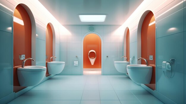 Intérieur de toilettes colorées avec cuvette de toilette et commode Generative Ai