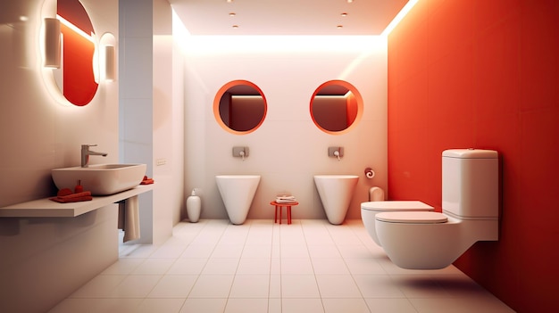Intérieur de toilettes colorées avec cuvette de toilette et commode Generative Ai